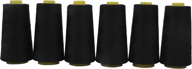 AMOHilos Polyester Sewing Thread All Purpose Knotless 40S/2 (Tex27) 6 Cones of 2750 Yards Each Spool Thread Total 16500 Yards for Serger Sewing Machine Quilting Piecing Overlock Hand Stitching (Black) - Image 1
